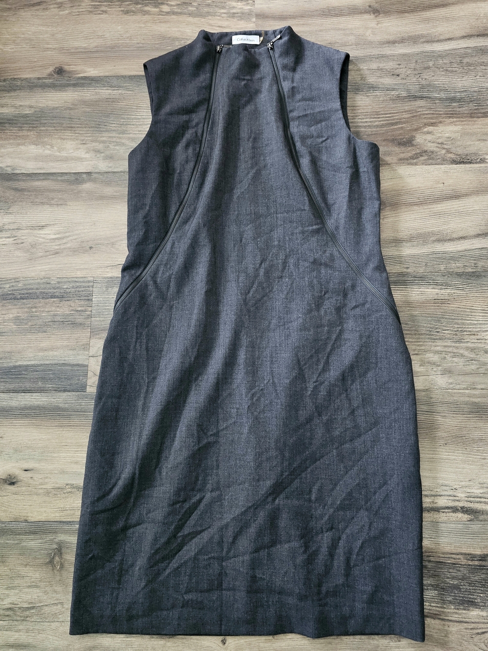 Calvin Klein Women’s Zippered Front Sleeveless Sheath Dress Dark Grey Size 12